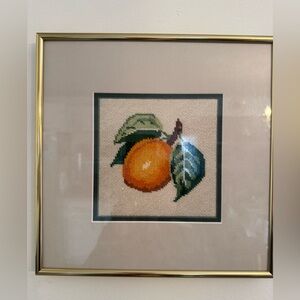 Framed needlepoint Orange Art gold frame